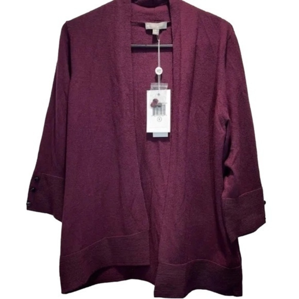 Evolution by Cyrus Open Front Ribbed Knit Detail Cardigan Red Size XS